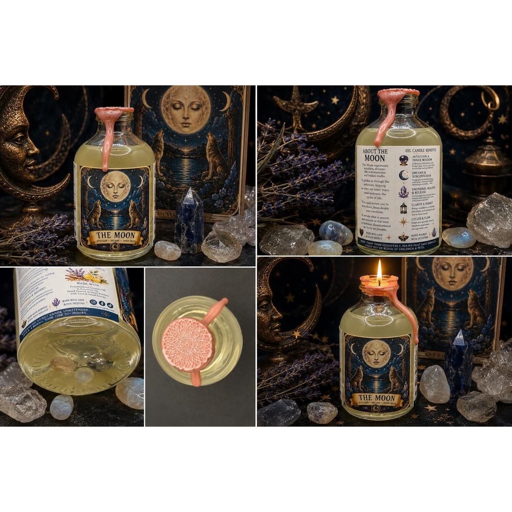 The Moon Tarot Ritual Oil Candle